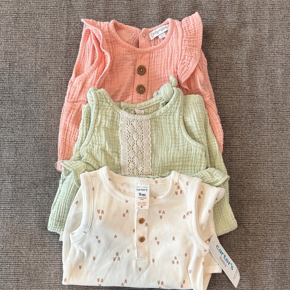 Carter's Kids Ruffle and Lace Tops - Coral, Mint, and Ivory